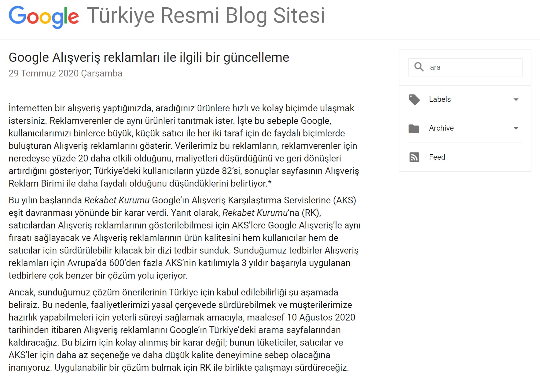 Google-ın Turkiye kararı